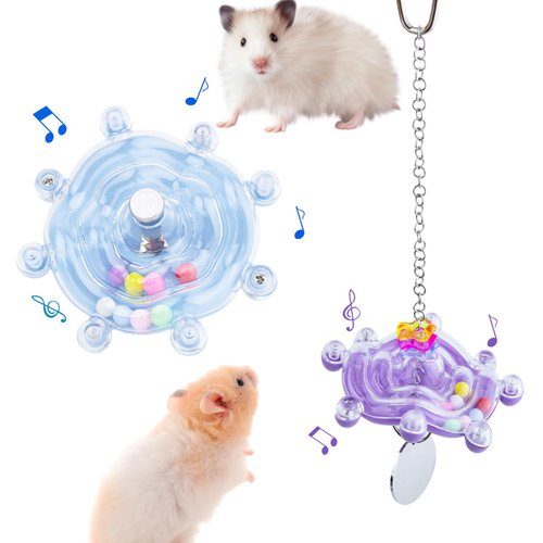 FlidRunest 2PCS Hamster Spinning Rattle Wheel Toys, Colorful Spinner Hamster Toys Exercise Wheel for Cage, Rotating Hamster Intelligence Training Toys, Small Animals Enrichment Toys for Hamster Bird
