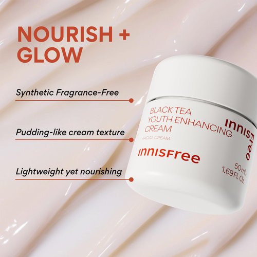 innisfree Black Tea Youth Enhancing Cream, Korean Moisturizer with Hyaluronic Acid for Firming and Glow