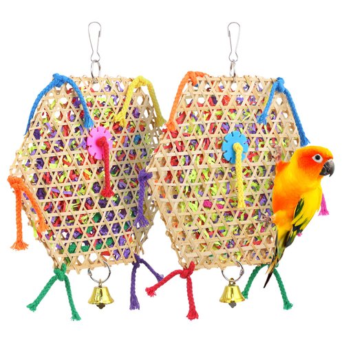 AK KYC Bird Parrot Toys，2 Pack Bird Hanging Foraging Shredder Toys for Small Medium Small Bird Conure Cockatiel Parrotlet Lovebird Budgie