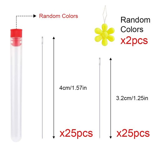 50Pcs Beading Needles, 2 Sizes Embroidery Needle Extra Fine Thin Beading Needles Big Eye Beading Needles, Long Straight Needles Bead Needles Hand Sewing Needles with 2Pcs Threaders