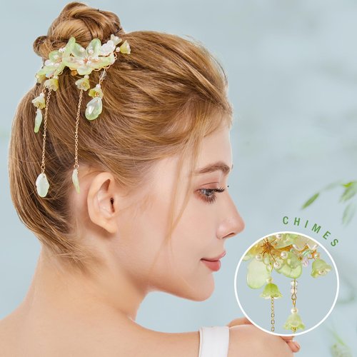 SHIYANG 1 Pair of handmade windbells hair clips, floral hair clips, Hanfu decorative hair clips, Chinese hair accessories,floral hair accessories,flower hair clips for women.(SYFJ07)