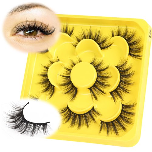 Veleasha Eyelashes Cat Eye Lashes Soft False Eyelashes Lightweight Wispy Lashes Natural Look Fluffy Fake Eyelashes Handmade False Lashes 5 Pairs Eye Lashes Pack | 54