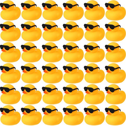 Chivao 36 Pcs Mini Rubber Ducks with 36 Sunglasses Rubber Ducks in Bulk Bathtub Duckies Toys for Kids Christmas Valentine's Day Gifts Birthday Party Favors Cruise(Yellow, Duck with Sunglasses)