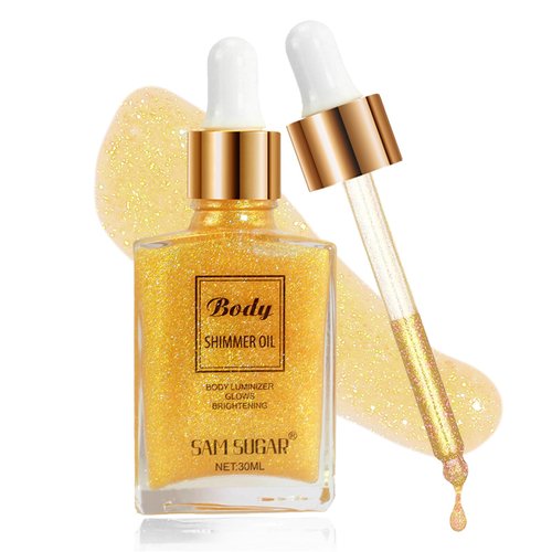 ZAMANIYA Body Shimmer Oil,Luxurious Illuminator Body Glow Oil,Moisturizing Body Luminizer Glow,Waterproof Long Lasting Body Luminizer Glow For Face and Body (02Golden Yellow)
