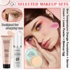 Color Changing Liquid Foundation & Full Coverage Concealer Foundation Face Primer Base Makeup Set,Moisturizing BB Cream & Loose Setting Face Powder with Makeup Sponge