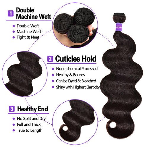 10A Human Hair Bundles Body Wave 3 Bundles Human Hair 20 22 24 Inch 100% Unprocessed Brazilian Virgin Human Hair Weft Bundles Deals Human Hair Weave Body Wave Human Hair Extensions Natural Color