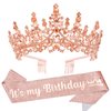 VELSCRUN Rose Gold Crystal Birthday Tiara Crowns for Women Girls It's My Birthday Sash Queen Girls Princess Crown with Combs Happy Birthday Party Decorations Mom Sisters Birthday Gift Hair Accessories