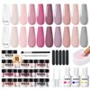 MEFA Dip Powder Nail Kit Clear Nude Pink Purple Grey 10 Colors Dipping Powder with Base Top Coat Activator Liquid Set Recycling Tray, All Seasons Elegant Romantic Tones French Nail Art Manicure Salon