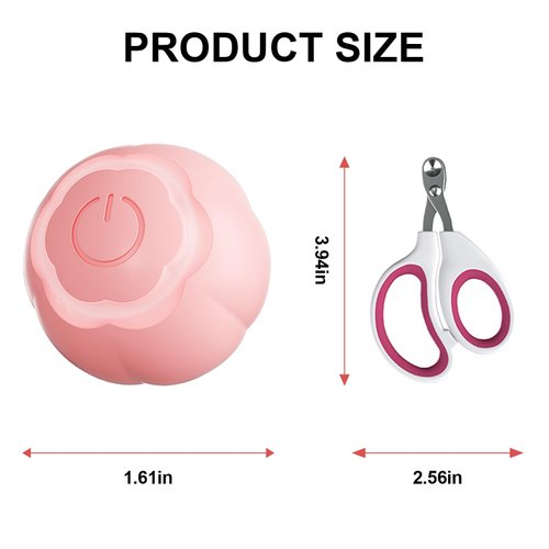 Interactive Cat Toys Ball, Rolling Smart Ball with Nail Clippers for Bored Indoor Adult Cats, USB Rechargeable Automatic Cat Toys, Moving Ball Cat Toy for Cat/Kitten