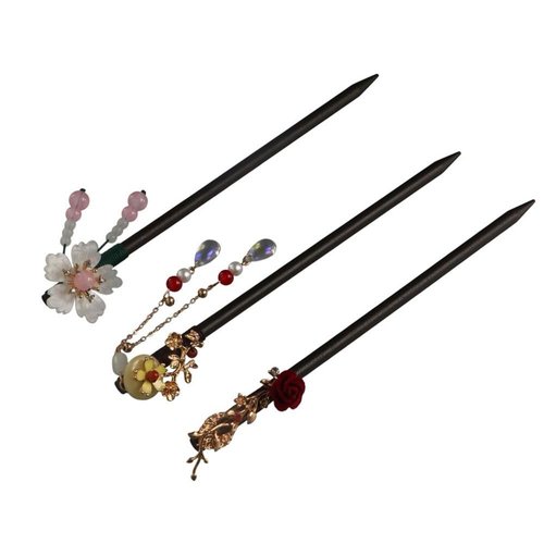 3 Pcs Wooden Vintage Flower Tassel Hair Sticks Handmade Chinese Style Hair Chopsticks Hairpins Elegant Hair Accessories for Women Girls