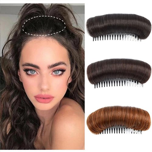 Womens Hair Bun Invisible False Hair Clip Hair Base Bump Fluffy Hair Pad Styling Insert Tool Increased Hair Pad Hair Accessories Styling Insert Tool (Black+Brown+Light Brown)