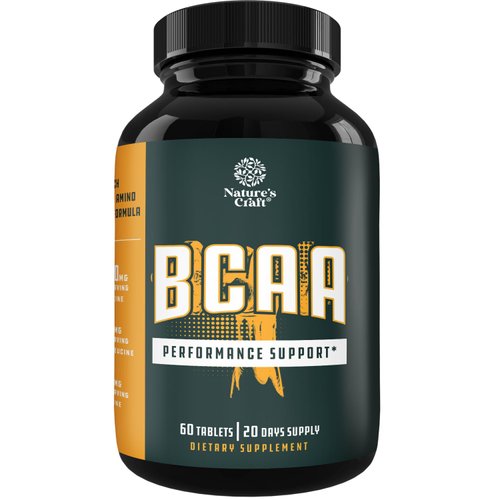 BCAA Branched Chain Amino Acids Supplement Natural Muscle Builder Pure Energy Booster and Workout Exercise Support for Men and Women Boost Recovery L-Leucine L-Valine 60 Tablets - 20 Servings