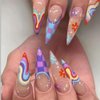 BAOYAALIN Press on Nails Stiletto Fake Nails Long Almond with Exquisite Flower Rainbow Design Acrylic Glue on Nails for Women Girls Full Cover Artificial False Stick on Nail for Daily/Wedding 24Pcs