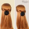 Parcelona French Onde Crystal Flower Shell Brown Round Celluloid Side Slide in Beak Style Hair Slider Claw Clip 2 3/4 Inch