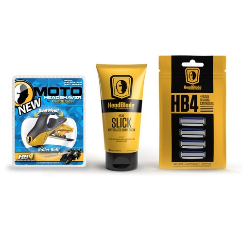 Moto Men's Head Shaving Starter Kit with 5oz HeadSlick Shaving Cream, Shaving Razor, Blade Refills