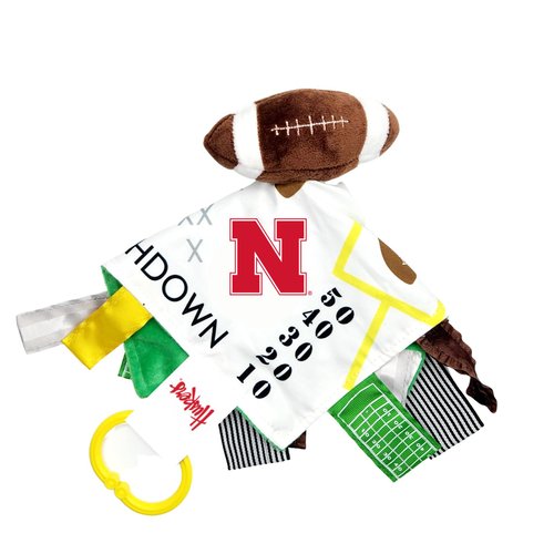 The Learning Lovey University of Nebraska Baby Football Tag Toy - College Baby Sensory Crinkle Toys - Soft & Safe - Ideal Baby Stroller Toy - BPA Free w/Stroller Clip (10" x 10" Tag Toy)…