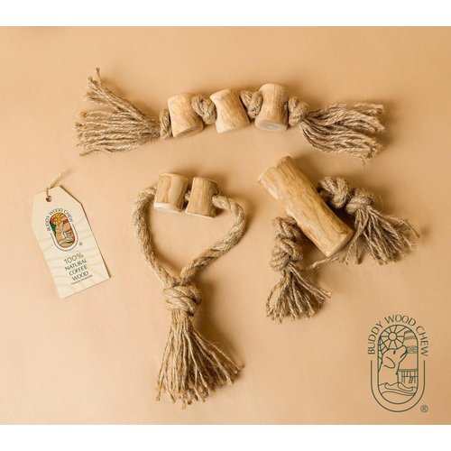 Buddy Wood Chew - Dog Chew Chump & Rope - Dog Chew Toy Pack - Chew Toys Chewing - Dual - M (Single)
