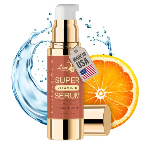 Live Healthy Super Vitamin C Serum for Woman Over 70 - Natural Vitamin C Face Serum - Anti Aging & Brightening Solution for Wrinkles, Fine Lines, Age Spots, Dark Circles, Uneven Skin Tone - 1 fl 30ml