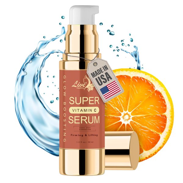 Live Healthy Super Vitamin C Serum for Woman Over 70 - Natural Vitamin C Face Serum - Anti Aging & Brightening Solution for Wrinkles, Fine Lines, Age Spots, Dark Circles, Uneven Skin Tone - 1 fl 30ml