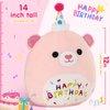 BSTAOFY Light up Music Happy Birthday Teddy Bear Soft Plush Pillow Birthday Stuffed Animal Bear Birthday Gift for Toddler Kids Girls, 14''