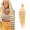 28 Inch 613 Bundles Human Hair Blonde Deep Wave Human Hair Bundles Brazilian Unprocessed Virgin Hair 1 Bundle 613 Deep Wave Bundles Hair Weave Blonde Bundles Hair Extensions