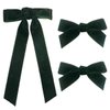 Green Velvet Hair Bow Set IKOLA 7" Hair Bow with Tail 4" Velvet Bows for Toddler Girls Sturdy Non-Slip Alligator Clip for Ponytail Fall Winter Christmas Hair Accessories for Women and Girls