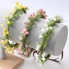 KorViSHOW Pink Bohemian Flower Crown - Pink Babys Breath Flower Headband with Green Leaf Bohemian Floral Headpiece Hair Wreath for Women Wedding Halloween Christmas