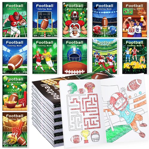 BenLouis 12 Pcs Football Mini Coloring Books Sports Football Theme Birthday Party Favors Activity Books Bulk for Kids Boys Super Football Bowl Party Goodie Bag Gift Stuffer Classroom Rewards Supplies