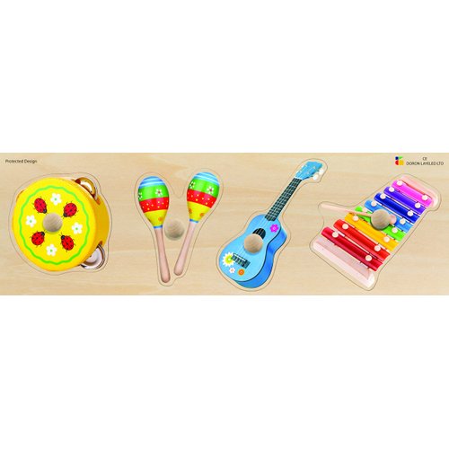 Doron Layeled by Edushape Giant Wooden Puzzle, Musical Instruments Theme - Baby Toy to Enhance Child Development, Cognitive Development, STEM, Fine Motor Skills, Tactile Senses for Kids Aged 1 and Up