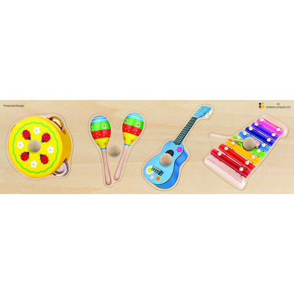 Doron Layeled by Edushape Giant Wooden Puzzle, Musical Instruments Theme - Baby Toy to Enhance Child Development, Cognitive Development, STEM, Fine Motor Skills, Tactile Senses for Kids Aged 1 and Up
