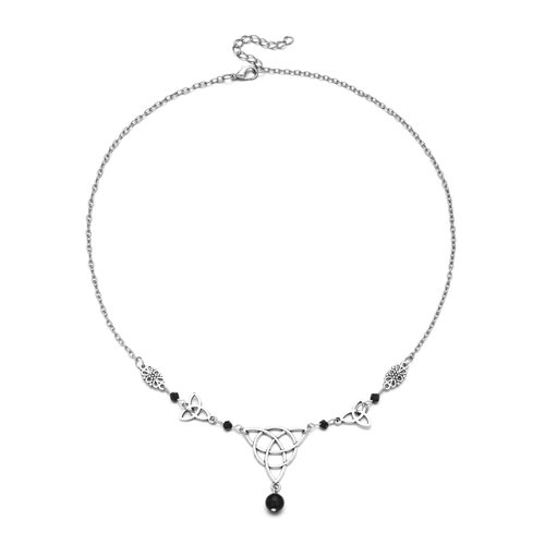 Merroyal Women Gothic Head Chain Crystal Pendant Headpieces Gypsy Boho Celtic Knot Hairband Halloween Hair Acessories (Silver and Black)