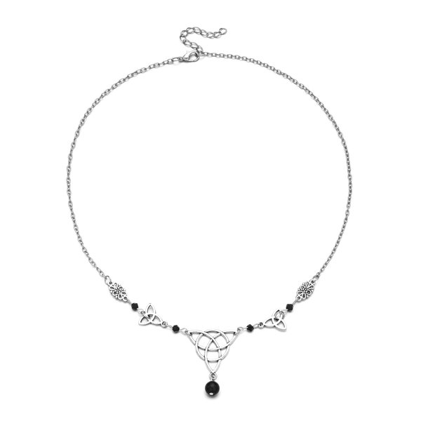 Merroyal Women Gothic Head Chain Crystal Pendant Headpieces Gypsy Boho Celtic Knot Hairband Halloween Hair Acessories (Silver and Black)