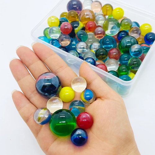 SAIBURAZ 110 PCS Colorful Glass Marbles Set for Marble Games, Marbles Bulk for 6+ Years Old Boys Girls Kids Marble Games Party Favor Toys DIY Home Decor