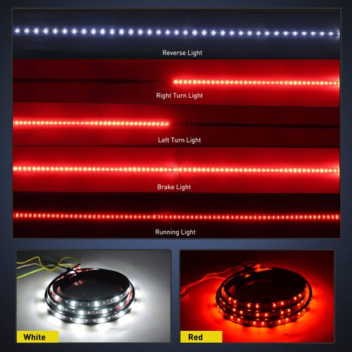 Nilight 60" Truck Tailgate Light Bar 108 LED Single Row Light Strip with Red Running Brake Lights Turn Signal White Reverse Light, 2 Years Warranty