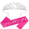 21st Birthday Decorations for Her Hot Pink "Finally 21" Birthday Sash and Rhinestone Crown Tiara Set for Girls 21st Birthday Gifts for Happy 21st Birthday Party Favor Supplies