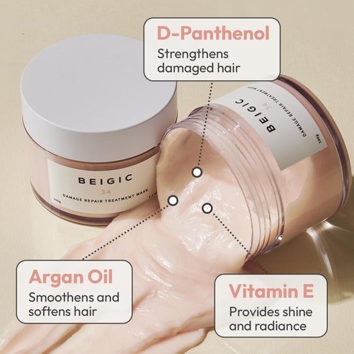 BEIGIC Damage Repair Treatment Mask - Vegan Korean Hydrating Deep Conditioning Hair Mask for Dry, Damaged, Thinning, Frizzy Hair w/Argan Oil & Vitamin E - Silicone Free Hair Care(10.06 fl oz)