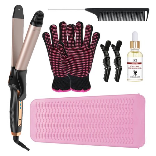 SUOFEIYA 2 in 1 Curling Iron & Straightener, 1 inch Ceramic Negative Ionic Hair Curler with Adjustable Temperature，Auto Shut-Off，for Short and Long Hair Travel Mat Pouch Included
