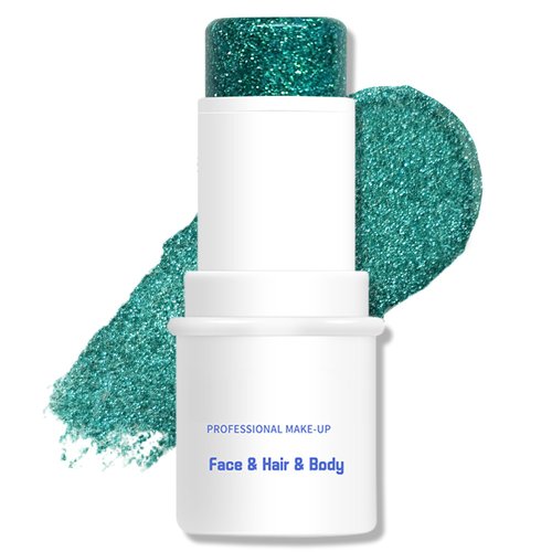 Jutqut Body Glitter Stick, Chunky Glitter Gel for Face Body Hair, Face Glitter Gel Makeup, Sparkling Holographic Mermaid Sequins Paint, Waterproof Multiuse Makeup Glitter Face Paint, 05#Green