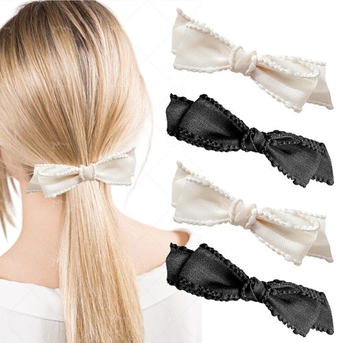 Hair Clips Bow Hair Barrettes - Black/White Bow Hair Clips for Thin Hair 4Pcs Alligator Hair Clip...
