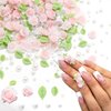 RODAKY 300PCS Flower Nail Charms Pink 3D Roses Flower Charms for Nail Design Green Leaf Nail Art Stud Flatback White Pearl Beads Mixed Size Resin Charms for Manicure DIY Nail Decoration