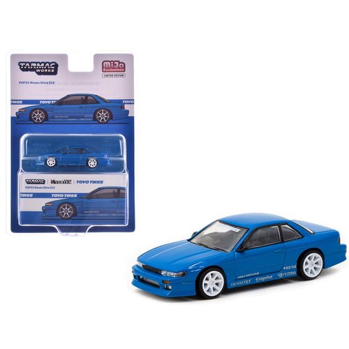 1:64 Scale Diecast Model Car Compatible with Nissan Silvia (S13) Vertex Toyo Tires Blue Metallic Global64 Series Limited Edition by Tarmac T64G-025-BL