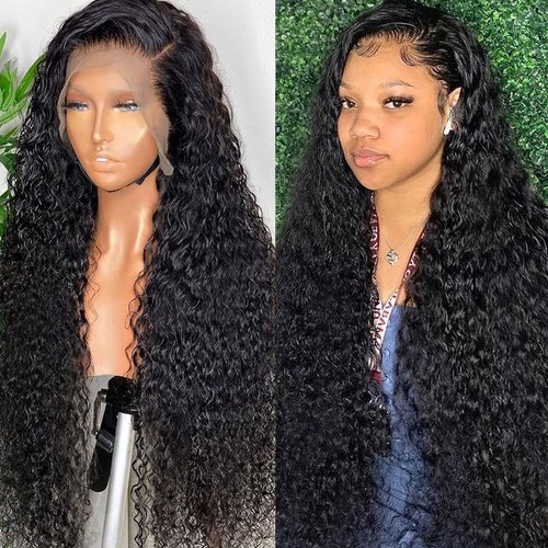 MDRTIRIM Lace Front Wigs, Water Wave Wig, Black Medium Part Long Deep Wave 150% Density Frontal Wigs For Black Women Hair 30 in