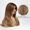 Long Brown Wig for Women Curtain Bangs Wig Layered Shoulder Length Heat Resistant Synthetic Wigs for Women with Bangs 24 IN