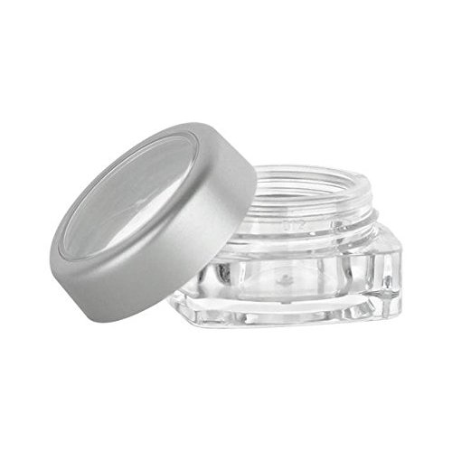 100 Pack 0.16 Oz Lip Balm Square Base Container Plastic Jar w/ Silver Window Lid