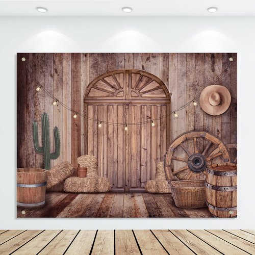 Cowboy Decorations Backdrop Western Party Decorations Rustic Background Banner Props Barn Farm Wild West Party Backdrop Vinyl Cowboy Birthday Supplies for Birthday Country Photography (5 x 7 ft)