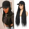 Yunkang Braided Baseball Cap Wig Box Braid Hair Extensions with Hat Ombre Color Synthetic Hair Cap Wig with 24inch Long Braiding Hair for Women (B-Black)