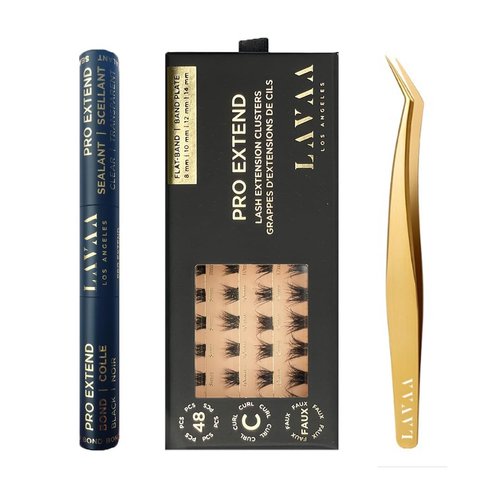 PRO Extend Lash System | 48 Lash Clusters in 4 lenghts: 8mm 10mm 12mm 14mm | Flat-Band All-Day Comfort | DIY Lash Extensions (W1 | WISPY Bundle)
