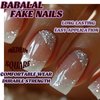 BABALAL Square Press on Nails Medium Fake Nails White Bling Glue ons Nails 24Pcs Squoval Shimmer Sparkly Acrylic Nails Gel Stick on Nails