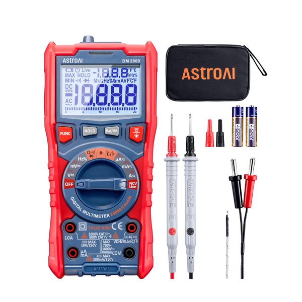 AstroAI Digital Multimeter Tester TRMS 20000 Counts with Higher Resolution Auto-Ranging Voltmeter; Accurately Measures Voltage Current Resistance Diodes Continuity Duty-Cycle Capacitance Temperature