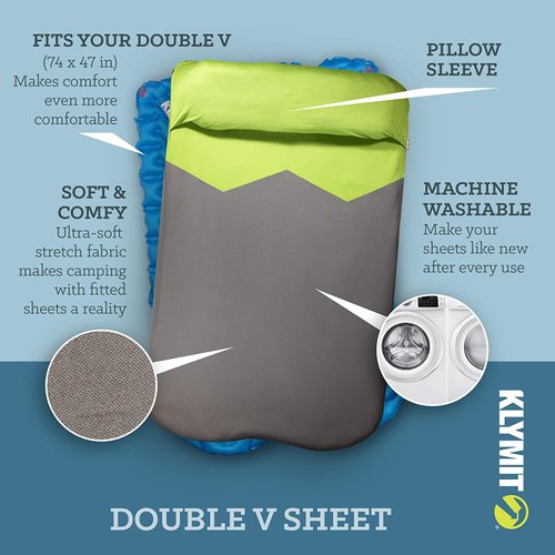 Klymit Static V Sheet, Sleeping Pad Cover, Green/Gray, Double